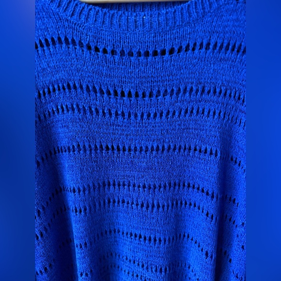 Vintage Blue Knit Sweater Open Knit Lightweight Boat Neck Pullover - Picture 5 of 8